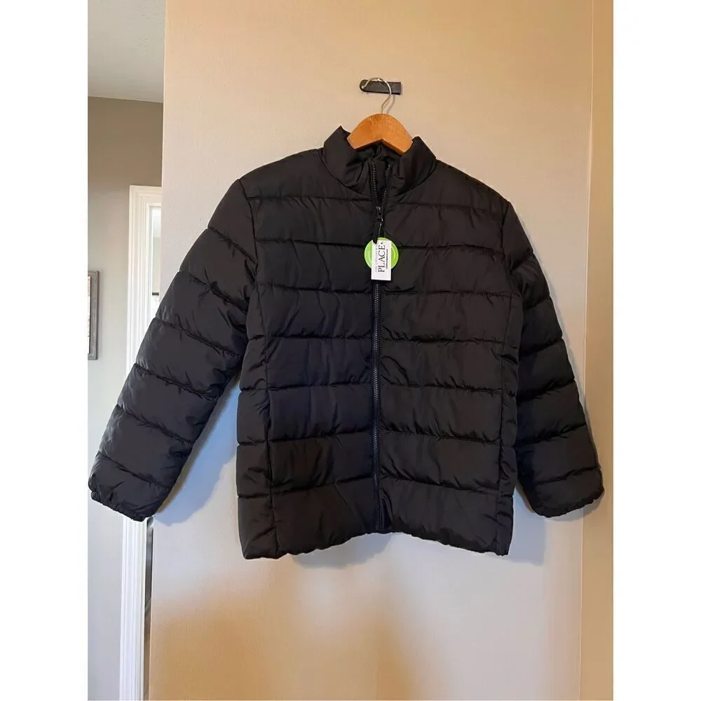 The Children's Place Boys XL Quilted Puffer Jacket Black Water Resistant Winter